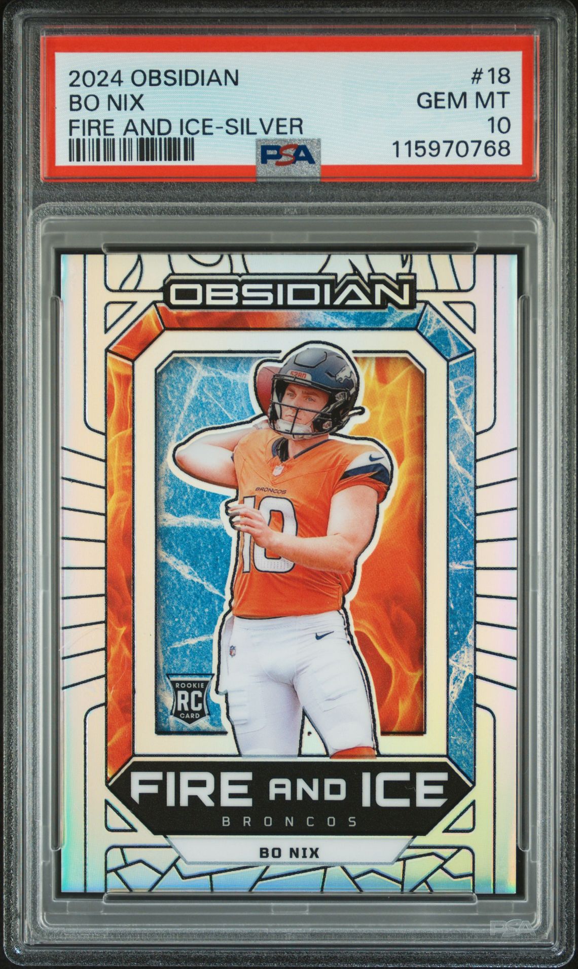 2024 Panini Obsidian Fire And Ice Bo Nix #18 (Fire And Ice-Silver) Gem Mt 10 front