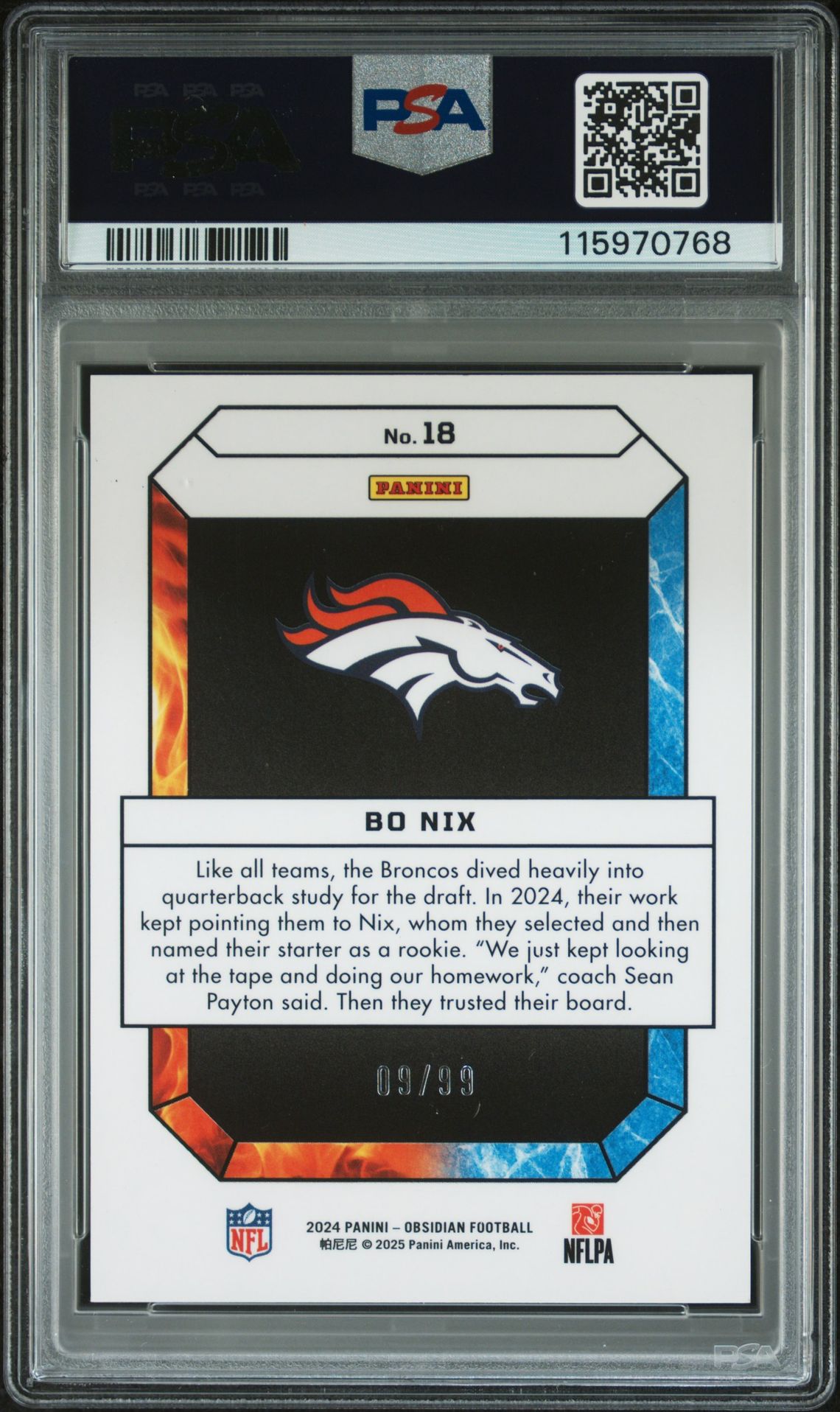2024 Panini Obsidian Fire And Ice Bo Nix #18 (Fire And Ice-Silver) Gem Mt 10 back