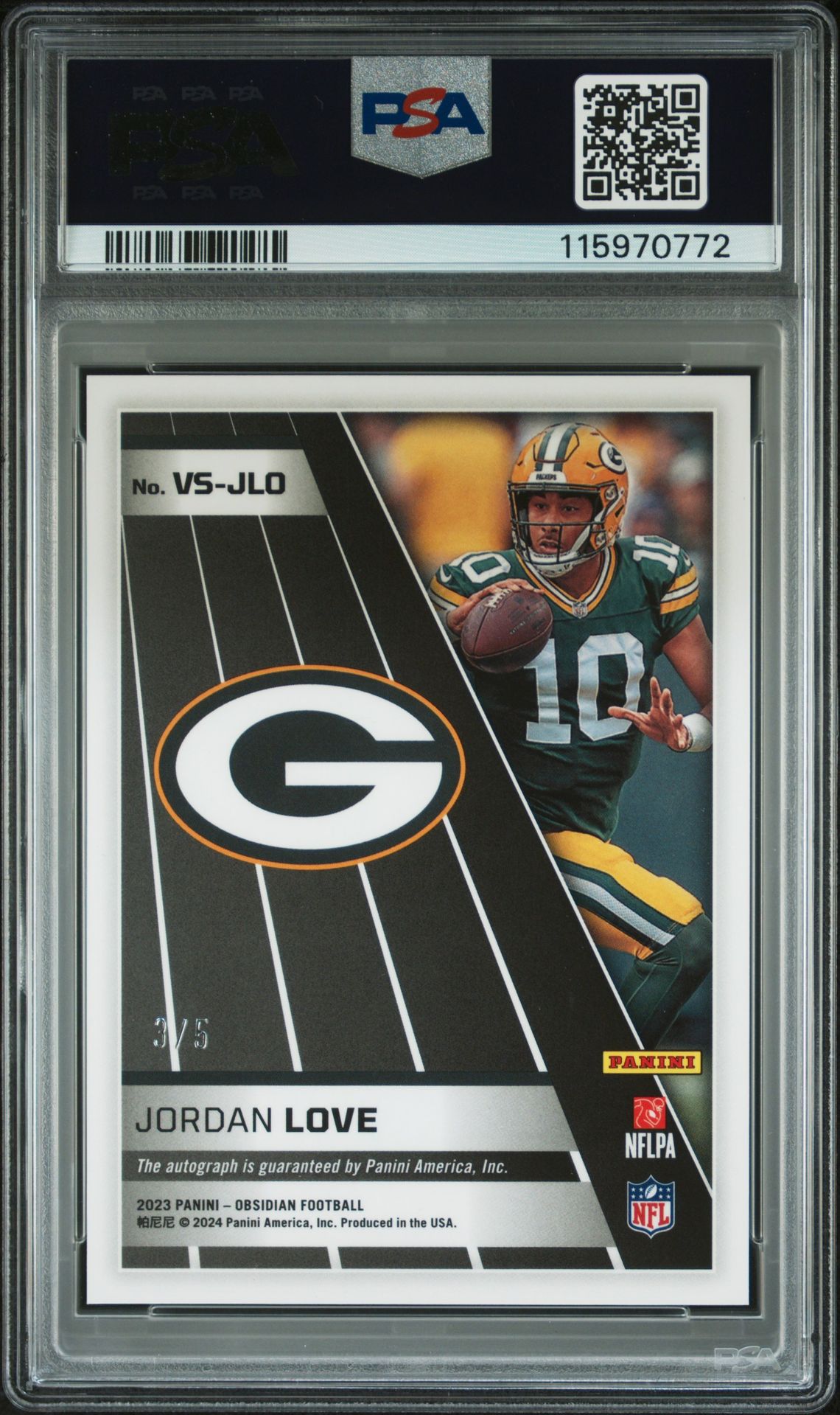 2023 Panini Obsidian Volcanic Signatures Jordan Love #Vsjlo (Volc Sig-Ee Deep Sea Mojo) Gem Mt 10 back