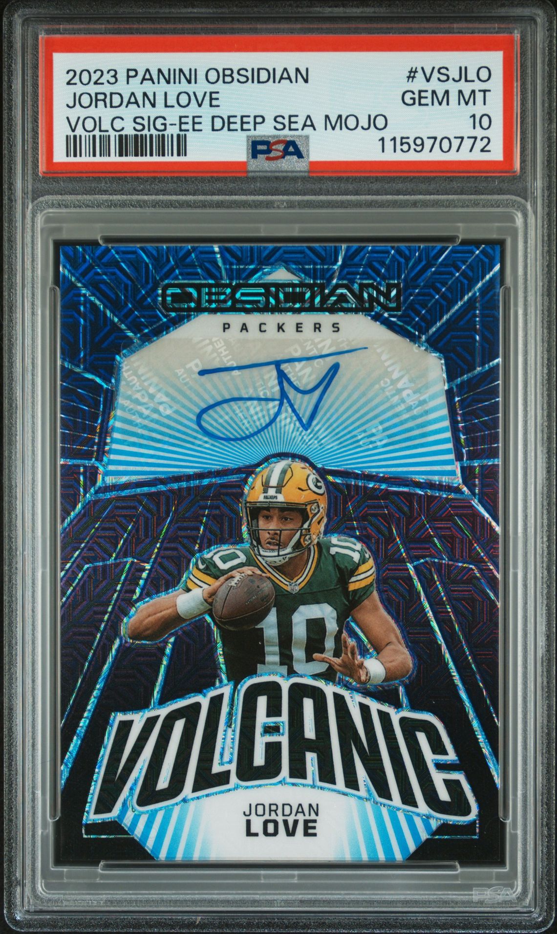 2023 Panini Obsidian Volcanic Signatures Jordan Love #Vsjlo (Volc Sig-Ee Deep Sea Mojo) Gem Mt 10 front