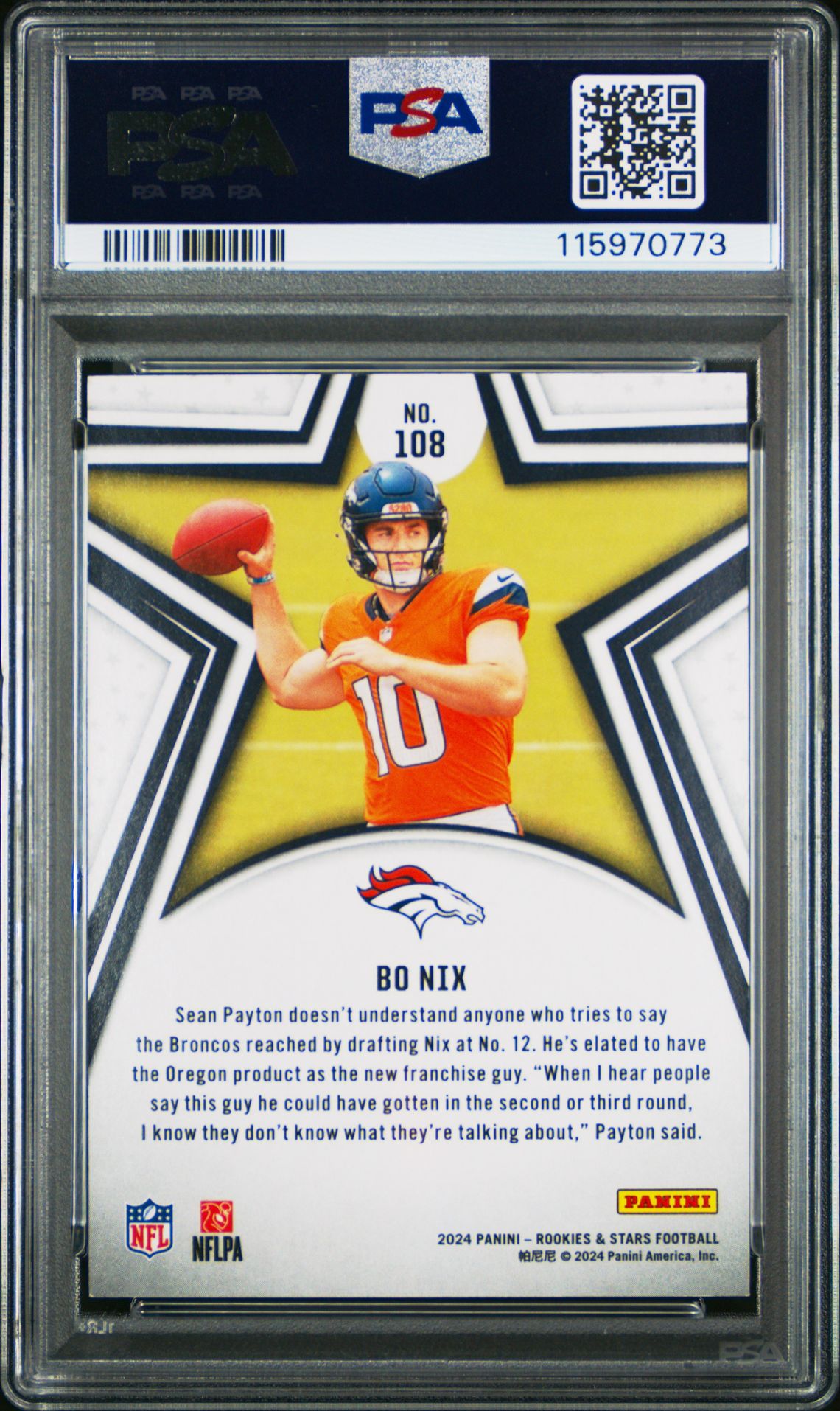 2024 Panini Rookies & Stars Bo Nix #108 (Purple) Nm-Mt 8 back