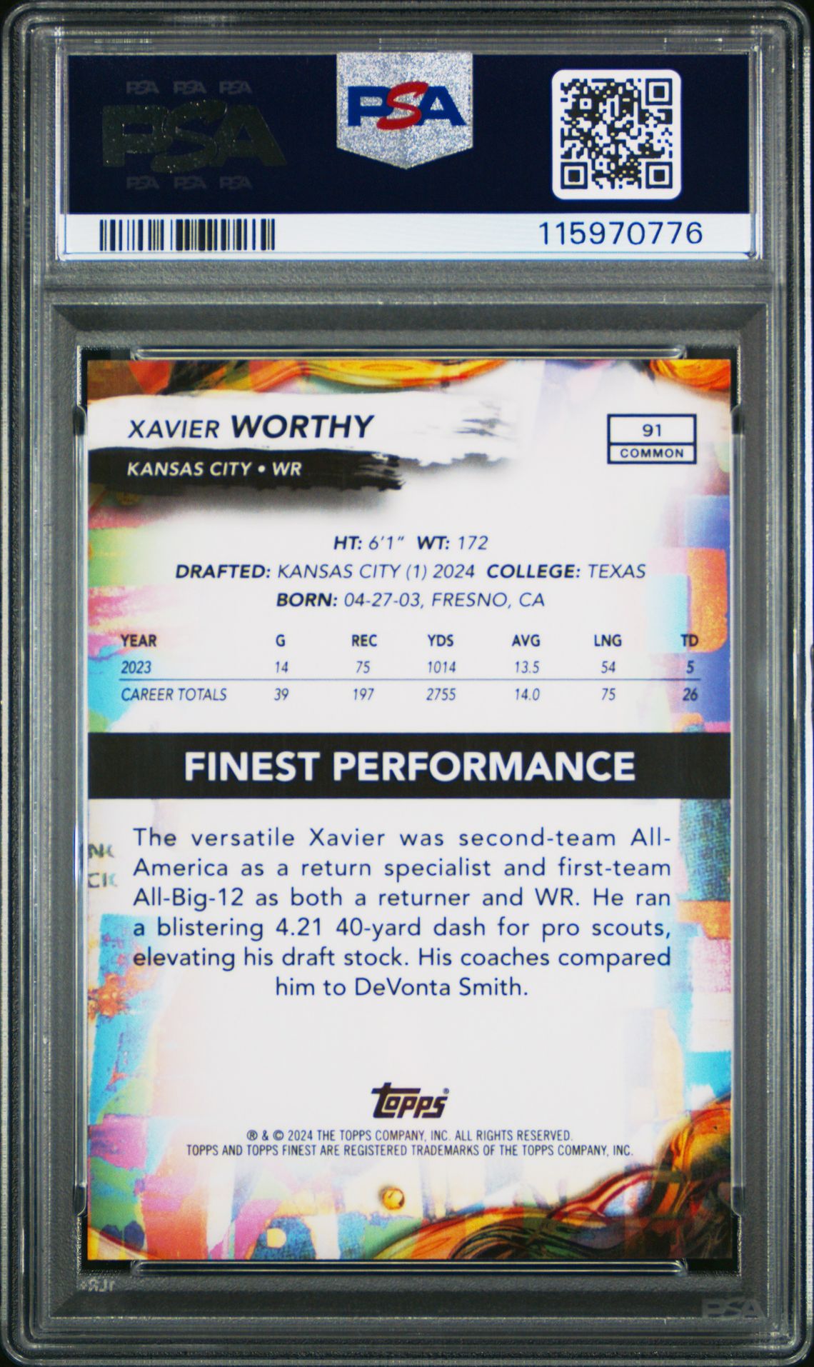 2024 Topps Finest Xavier Worthy #91 (Gold Geometric) Mint 9 back