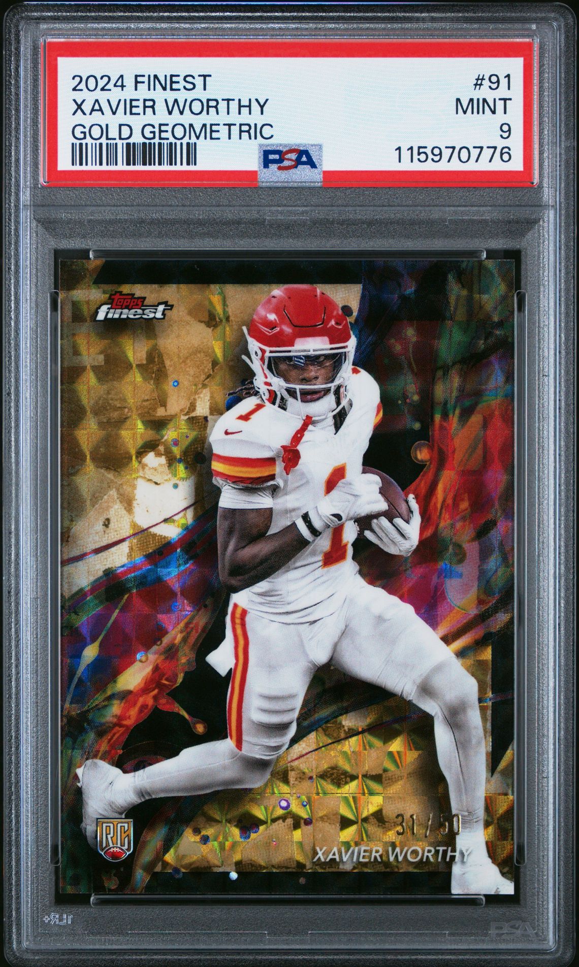 2024 Topps Finest Xavier Worthy #91 (Gold Geometric) Mint 9 front