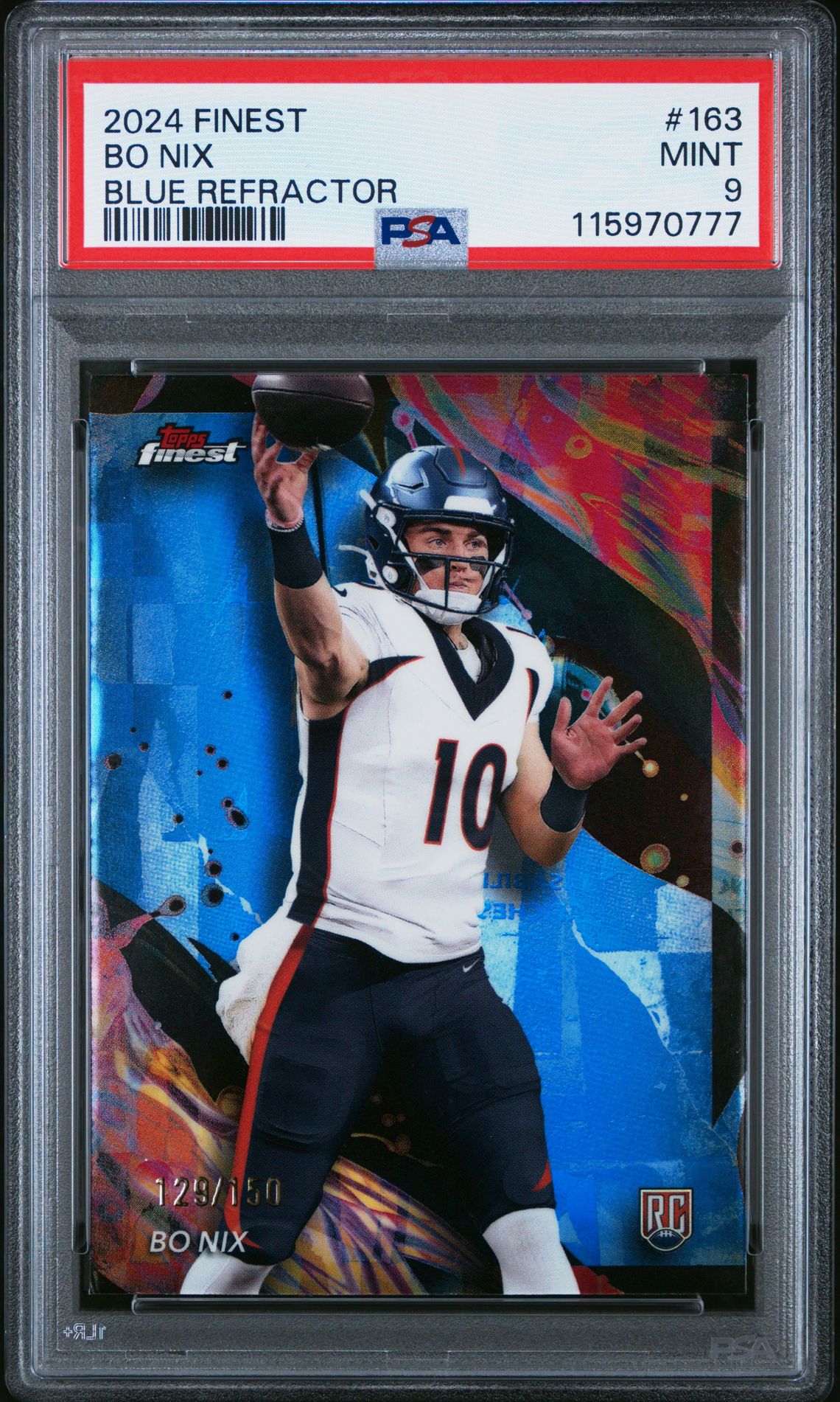 2024 Topps Finest Bo Nix #163 (Blue Refractor) Mint 9 front