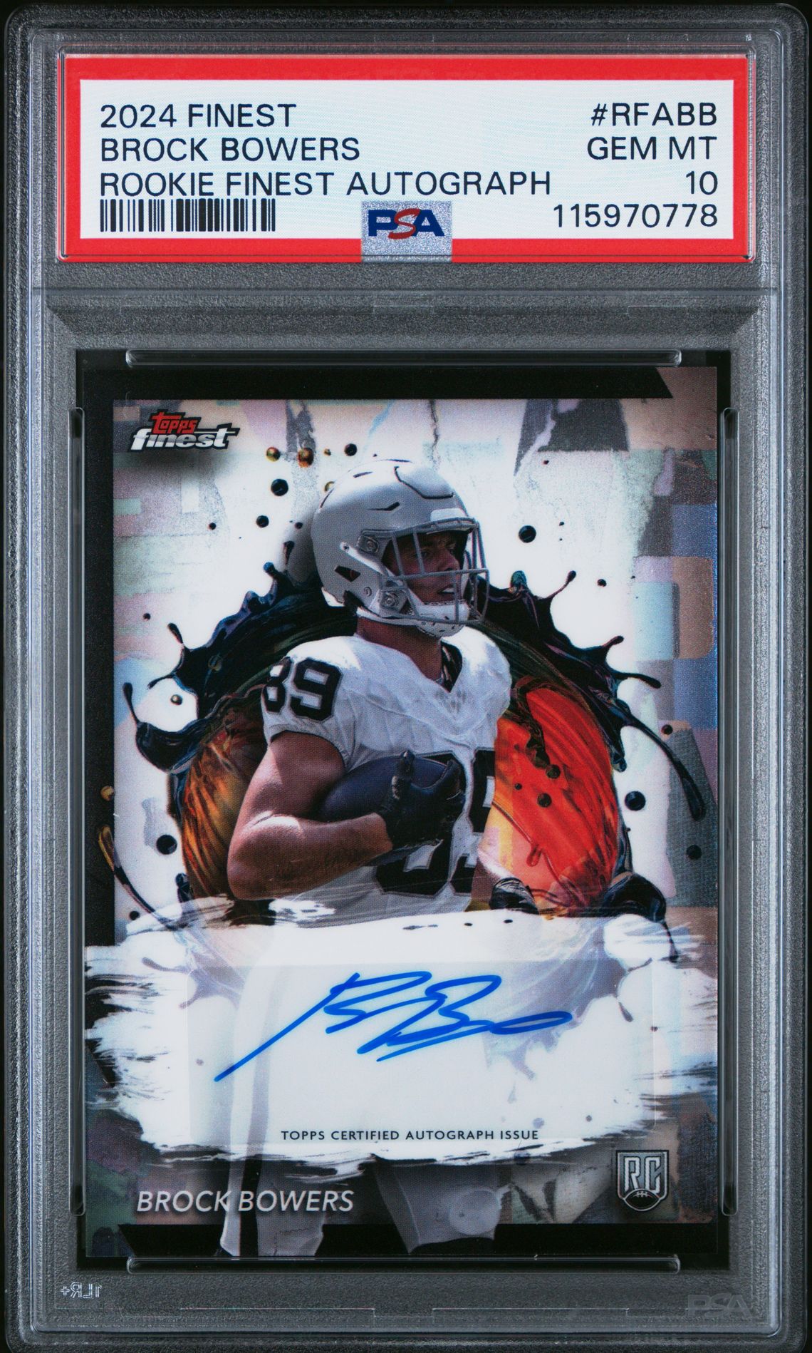 2024 Topps Finest Rookie Finest Autographs Brock Bowers #Rfabb Gem Mt 10 front