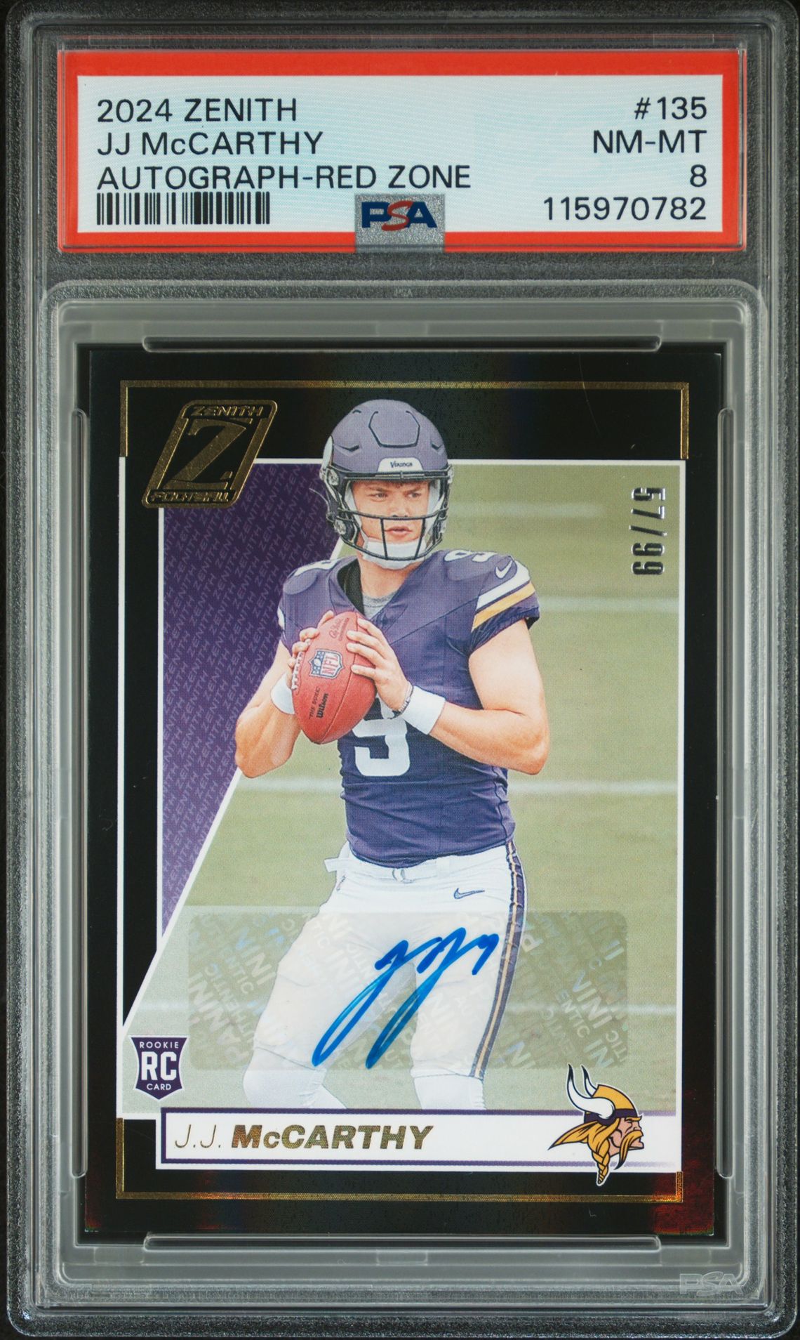 2024 Panini Zenith Jj Mccarthy #135 (Autograph-Red Zone) Nm-Mt 8 front