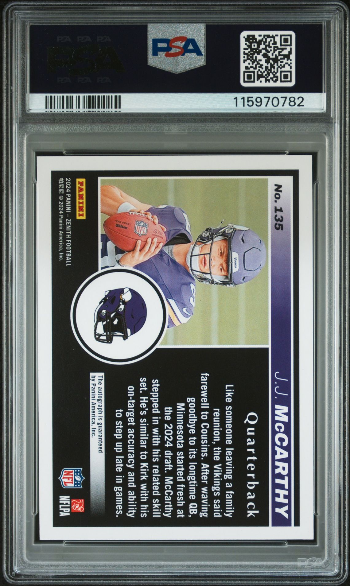 2024 Panini Zenith Jj Mccarthy #135 (Autograph-Red Zone) Nm-Mt 8 back