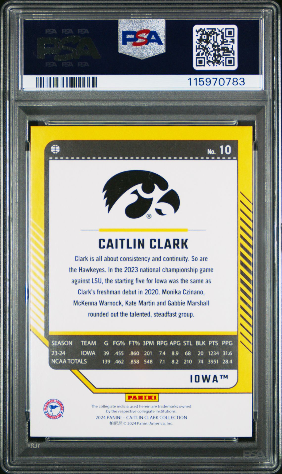 2024 Panini Caitlin Clark Collection Donruss Caitlin Clark #10 (Donruss-Vortex) Mint 9 back