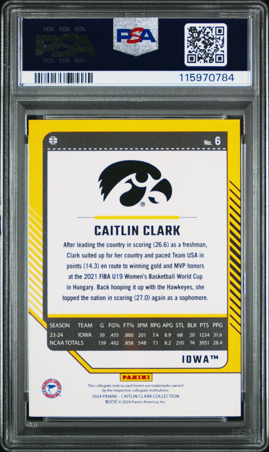 2024 Panini Caitlin Clark Collection Donruss Caitlin Clark #6 (Donruss-Pointed Stars) Mint 9 back