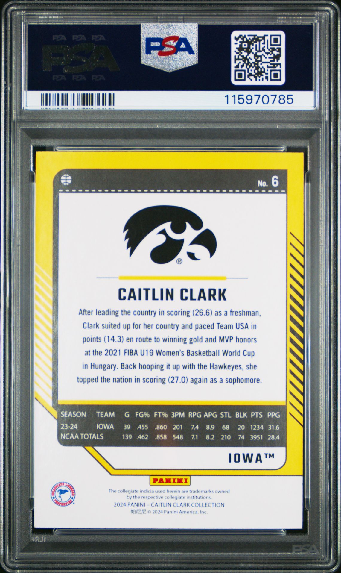 2024 Panini Caitlin Clark Collection Donruss Caitlin Clark #6 (Donruss-Floating Hearts) Nm-Mt 8 back