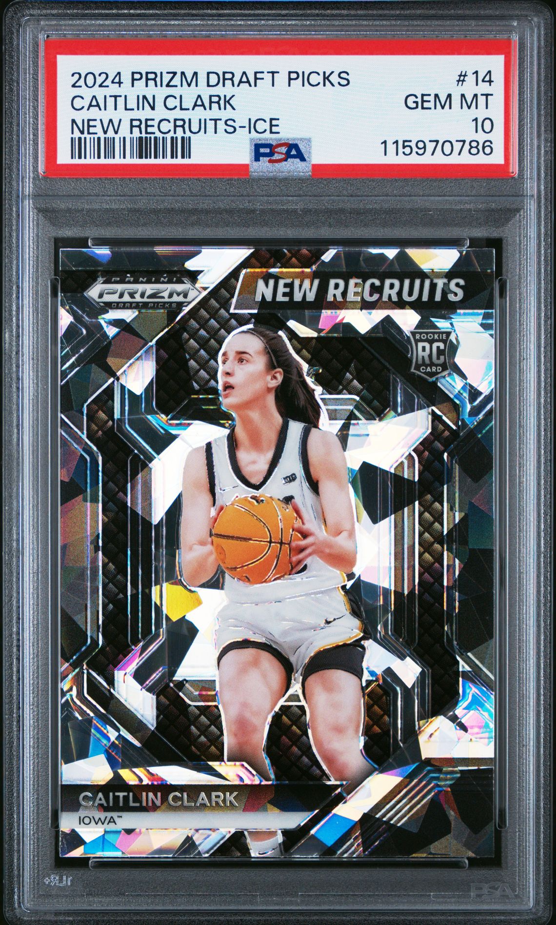 2024 Panini Prizm Draft Picks New Recruits Caitlin Clark #14 (New Recruits-Ice) Gem Mt 10 front