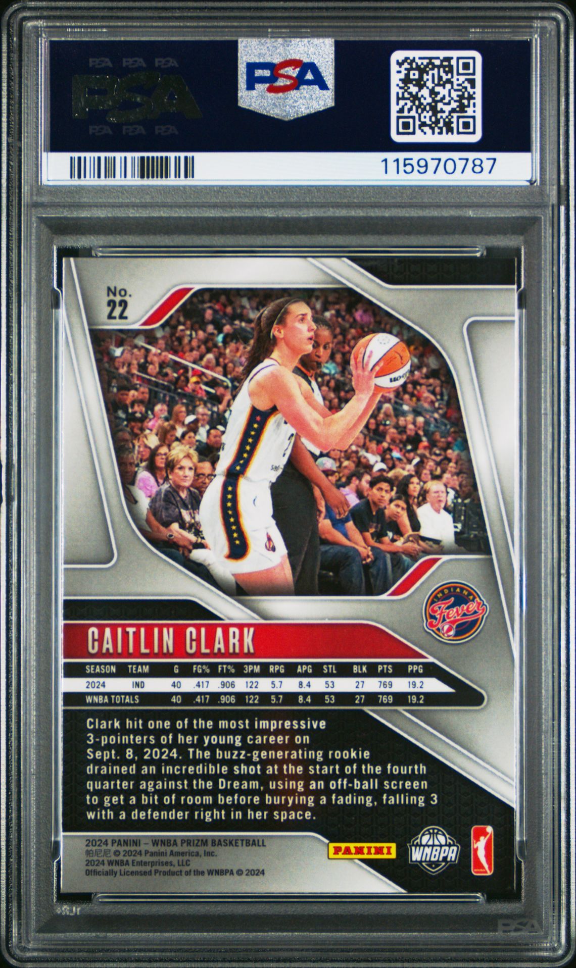 2024 Panini Prizm Wnba Caitlin Clark #22 Mint 9 back