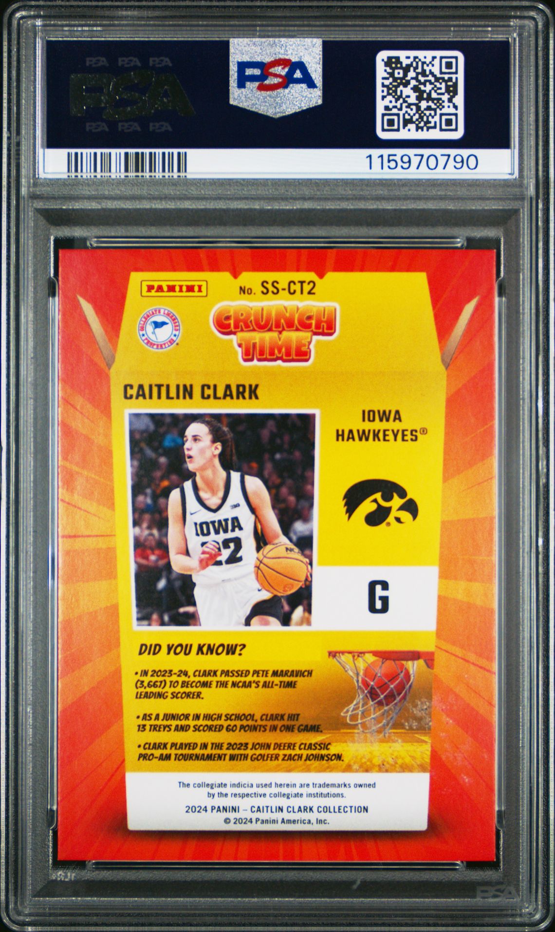 2024 Panini Caitlin Clark Collection Crunch Time Caitlin Clark #Ssct2 (Crunch Time-Vortex) Mint 9 back
