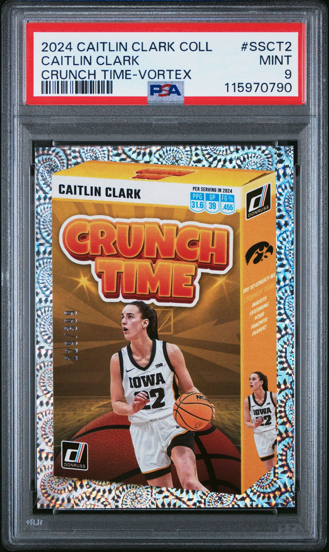 2024 Panini Caitlin Clark Collection Crunch Time Caitlin Clark #Ssct2 (Crunch Time-Vortex) Mint 9 front