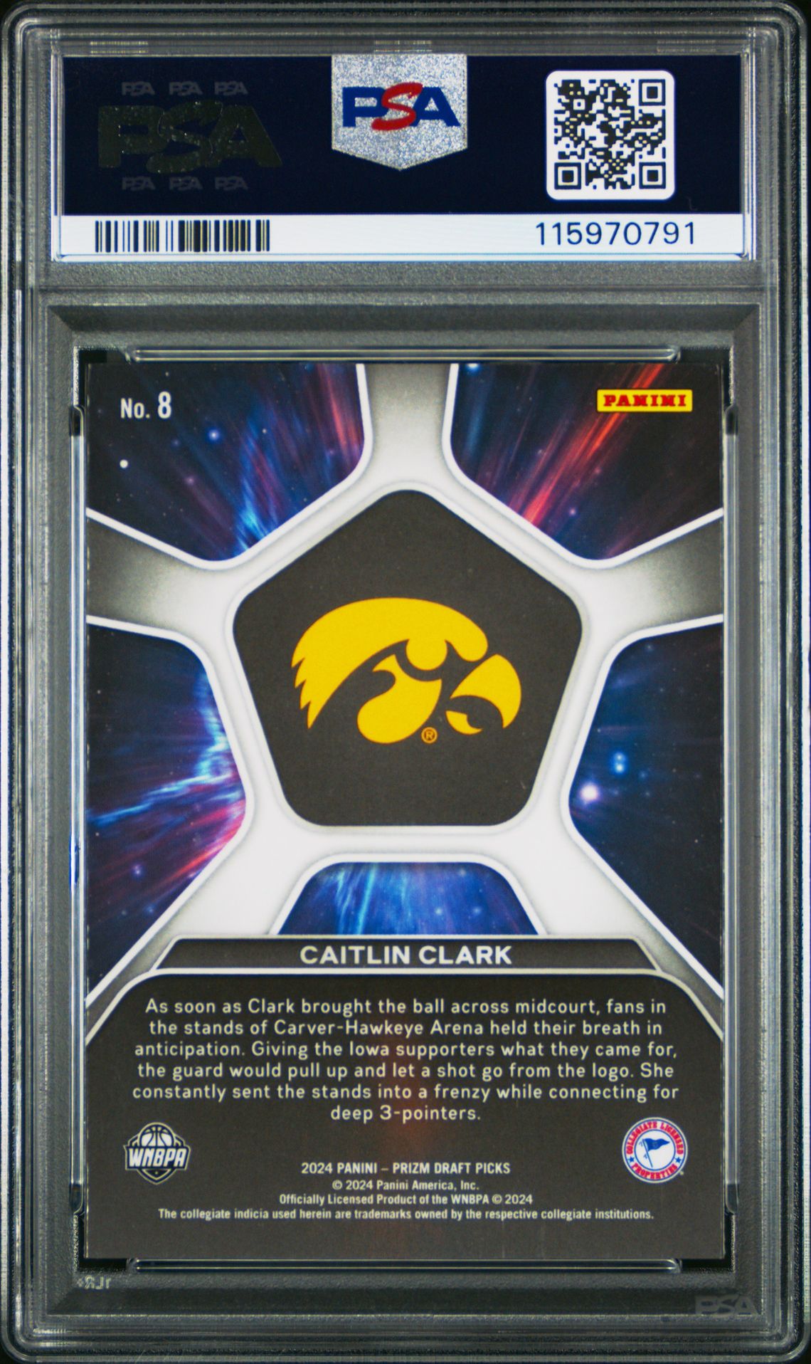 2024 Panini Prizm Draft Picks Deep Space Caitlin Clark #8 Gem Mt 10 back