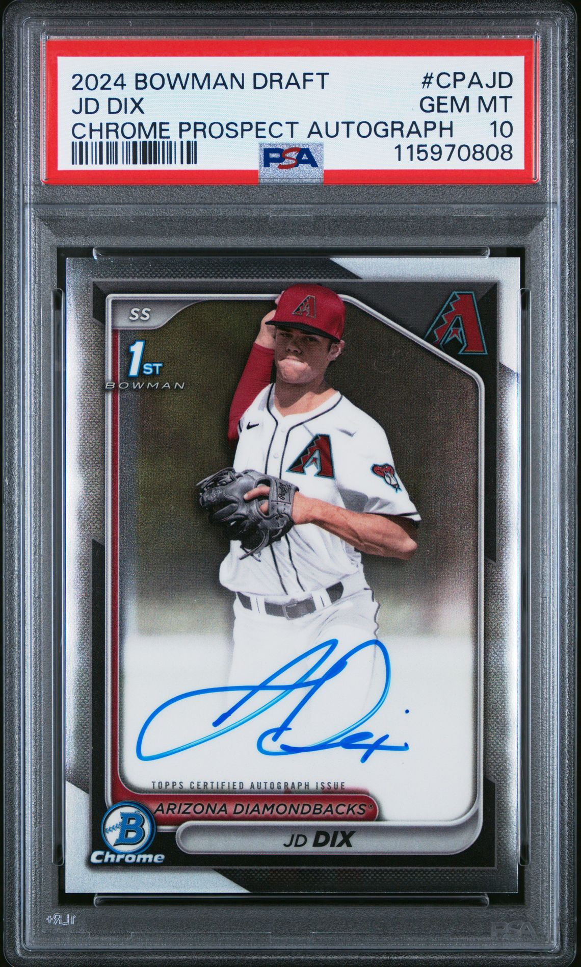 2024 Bowman Draft Chrome Prospect Autographs Jd Dix #Cpajd Gem Mt 10 front