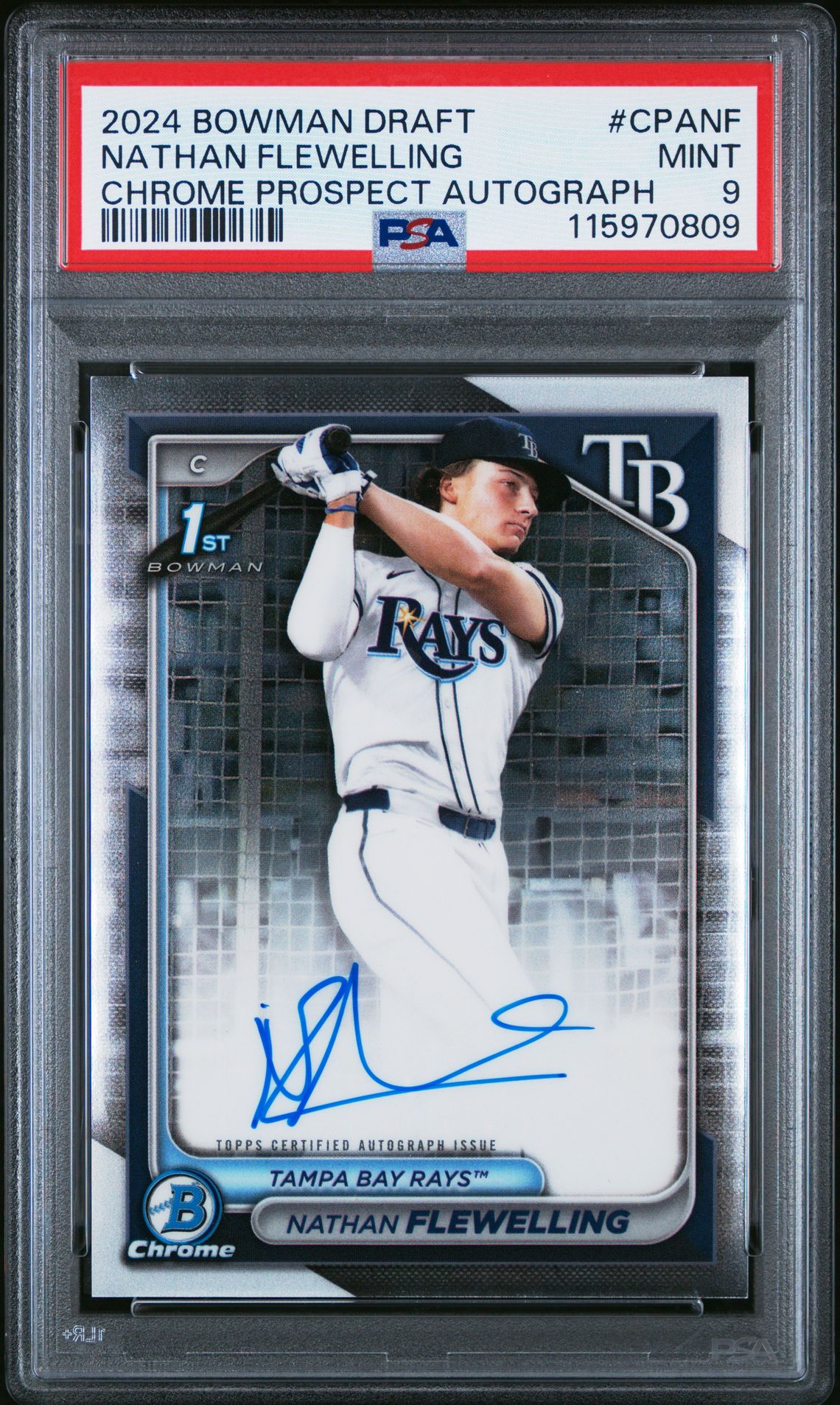 2024 Bowman Draft Chrome Prospect Autographs Nathan Flewelling #Cpanf Mint 9 front