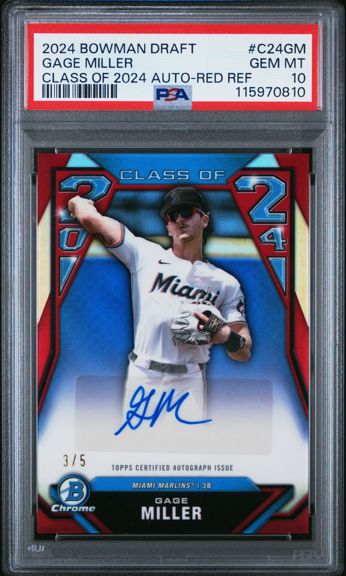 2024 Bowman Draft Class Of 2024 Autographs Gage Miller #C24Gm (Class Of 2024 Auto-Red Ref) Gem Mt 10 front