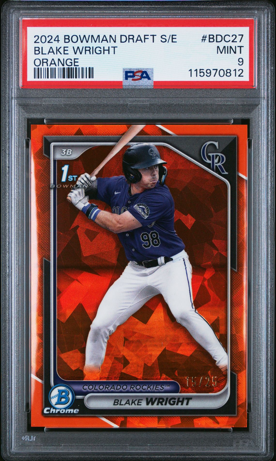 2024 Bowman Draft Sapphire Edition Blake Wright #Bdc27 (Orange) Mint 9 front