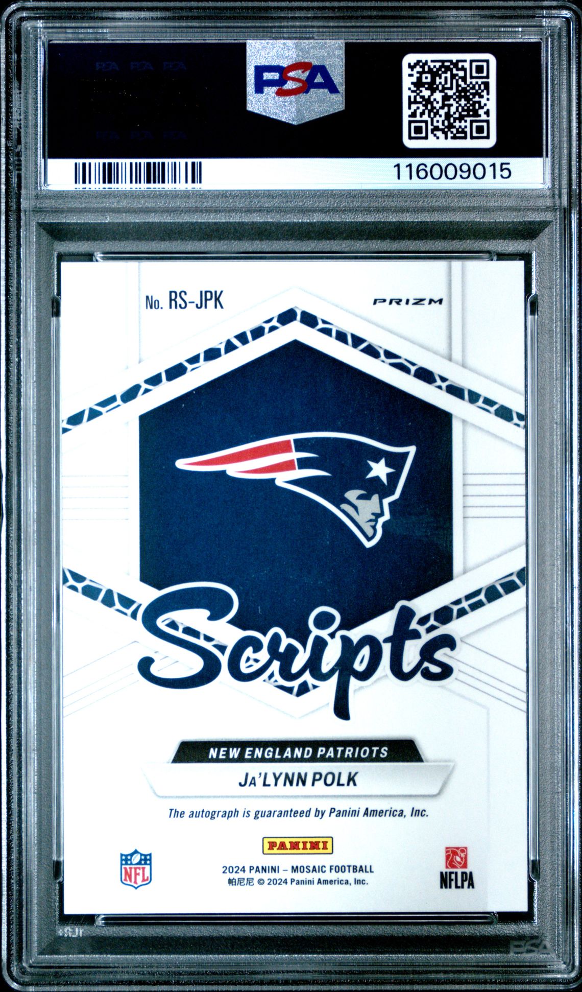 2024 Panini Mosaic Rookie Scripts Ja'lynn Polk #Rsjpk (Rk Scripts-Blue No Huddle) Mint 9 back