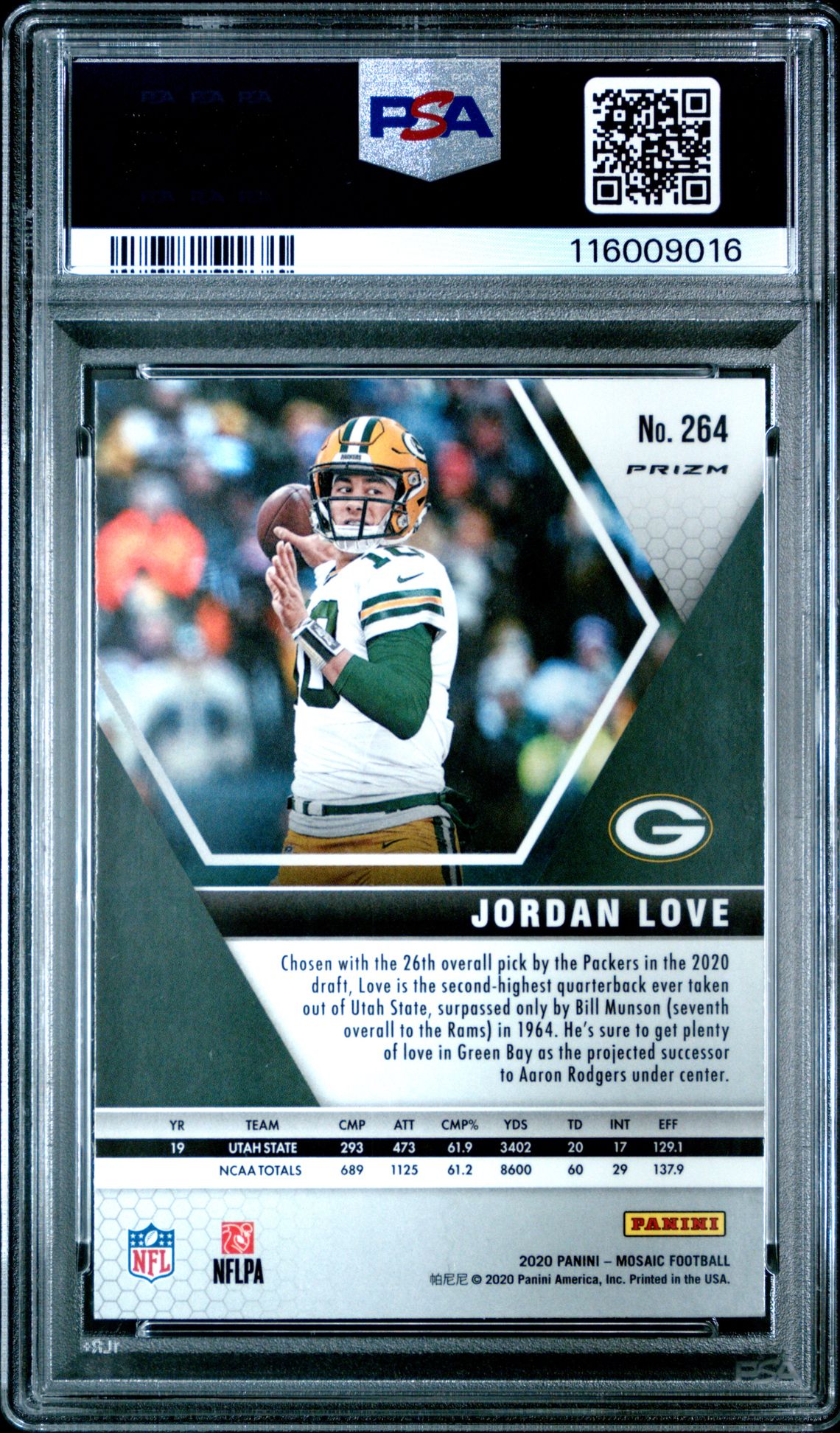 2020 Panini Mosaic Jordan Love #264 (No Huddle Silver) Gem Mt 10 back