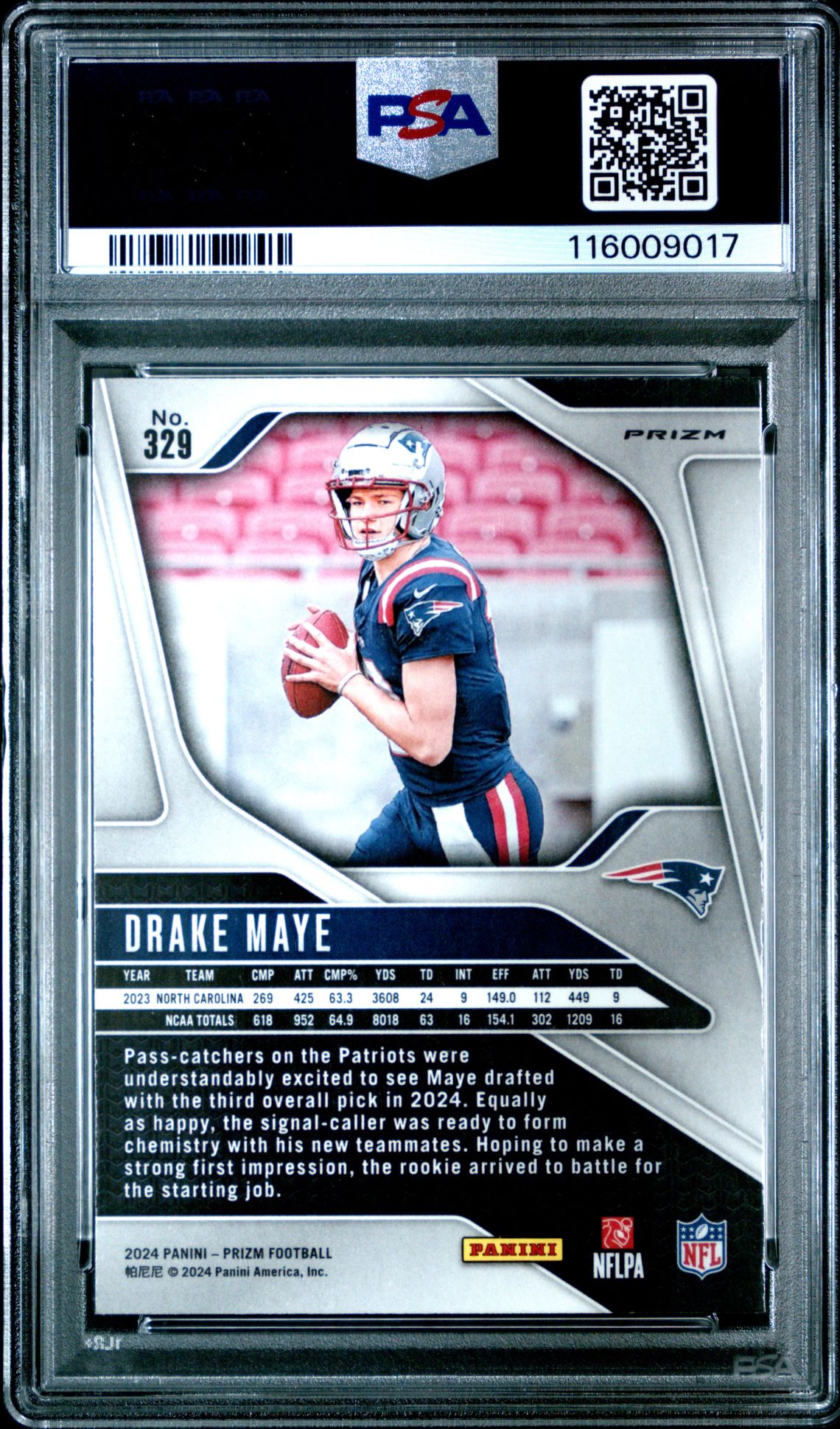 2024 Panini Prizm Drake Maye #329 (Lazer Prizm) Mint 9 back