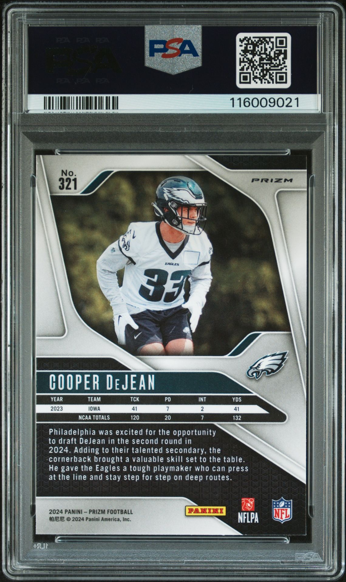 2024 Panini Prizm Cooper Dejean #321 (Silver Prizm) Gem Mt 10 back