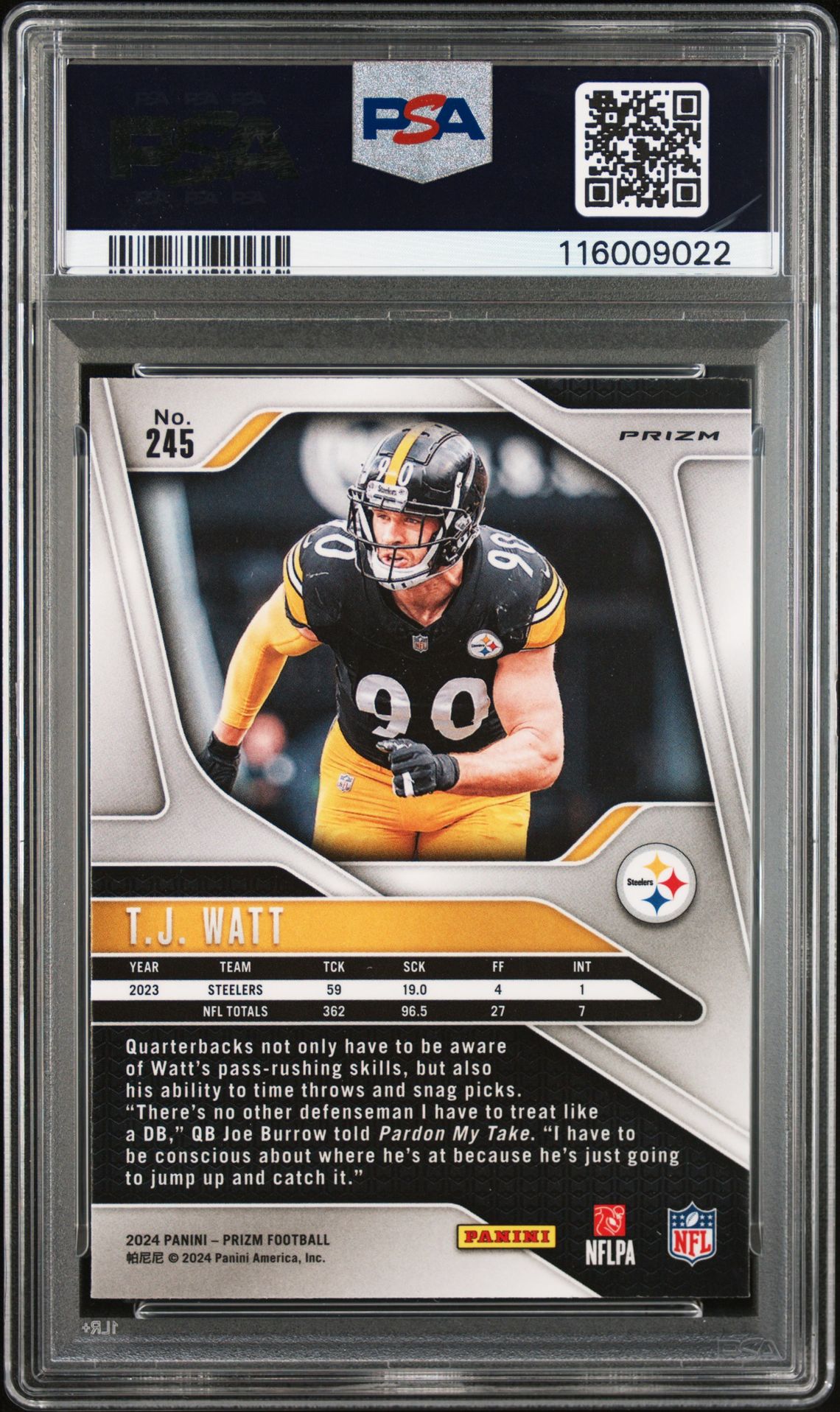 2024 Panini Prizm Tj Watt #245 (Black & White Checker) Gem Mt 10 back