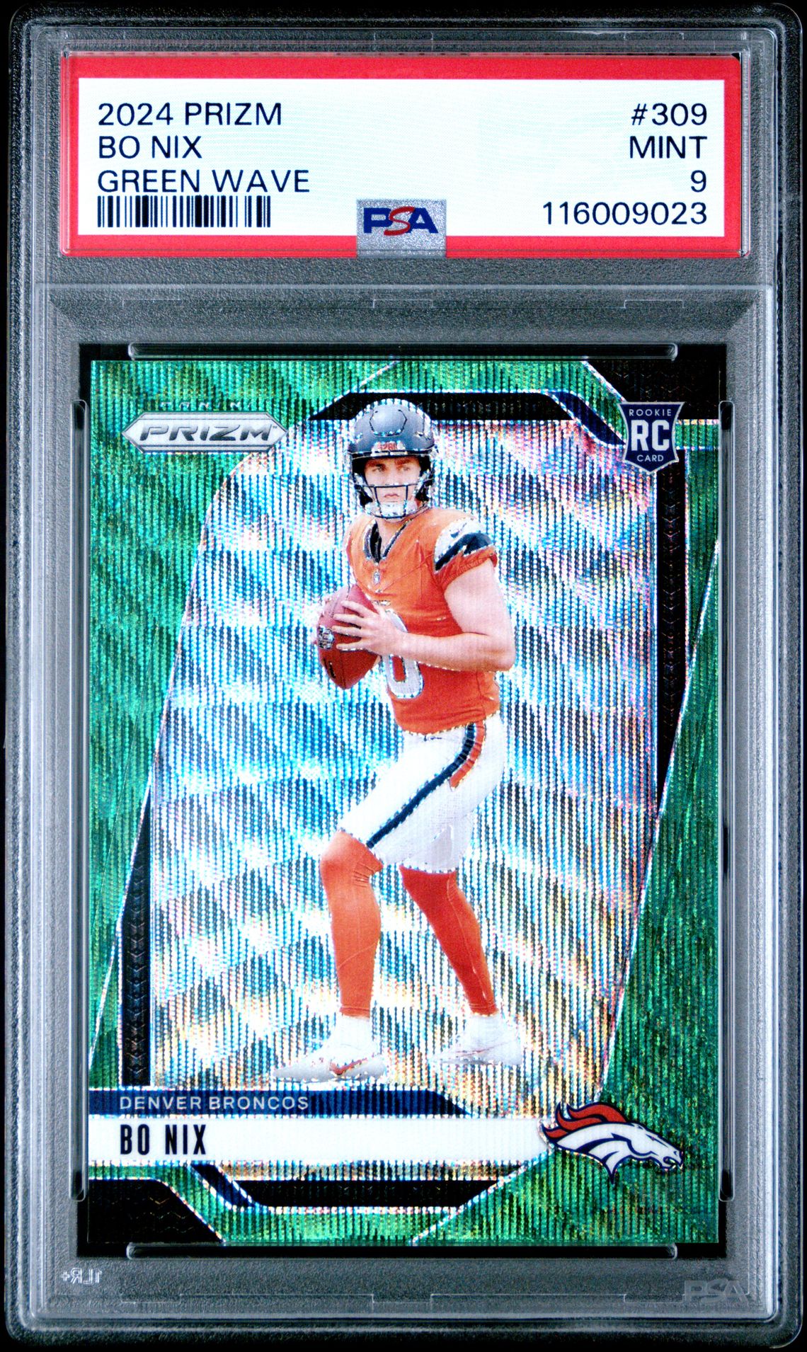 2024 Panini Prizm Bo Nix #309 (Green Wave) Mint 9 front