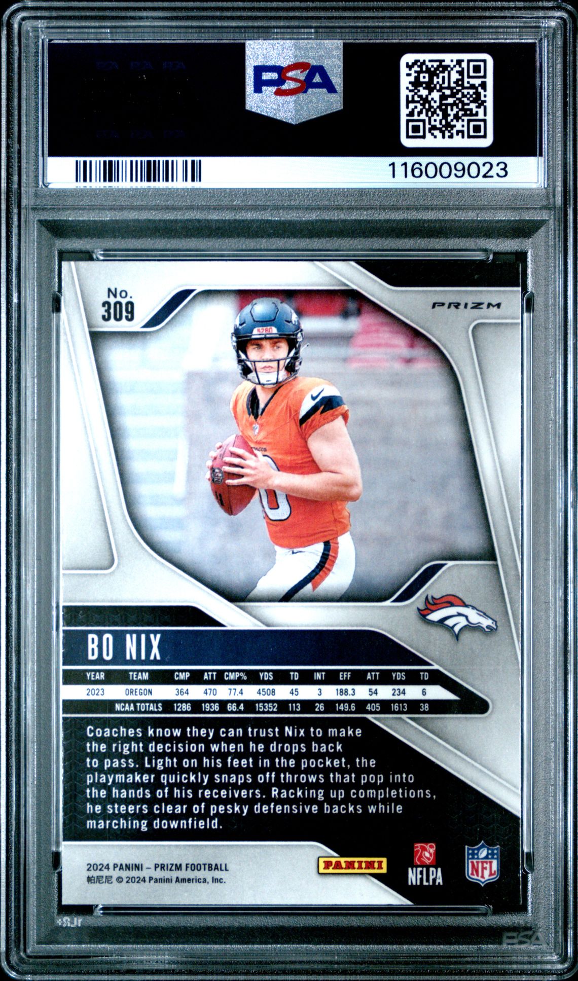 2024 Panini Prizm Bo Nix #309 (Green Wave) Mint 9 back