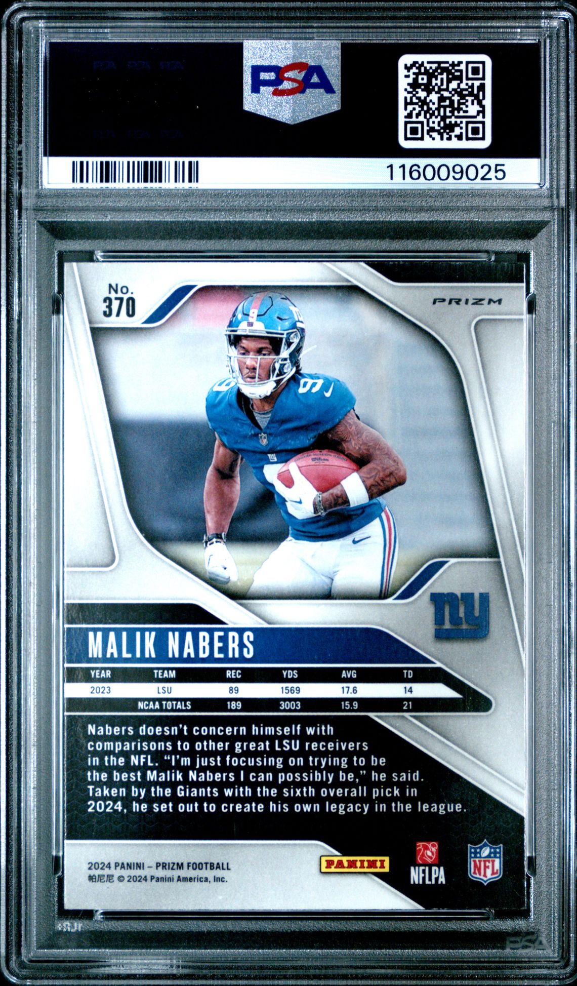 2024 Panini Prizm Malik Nabers #370 (Black & White Checker) Mint 9 back