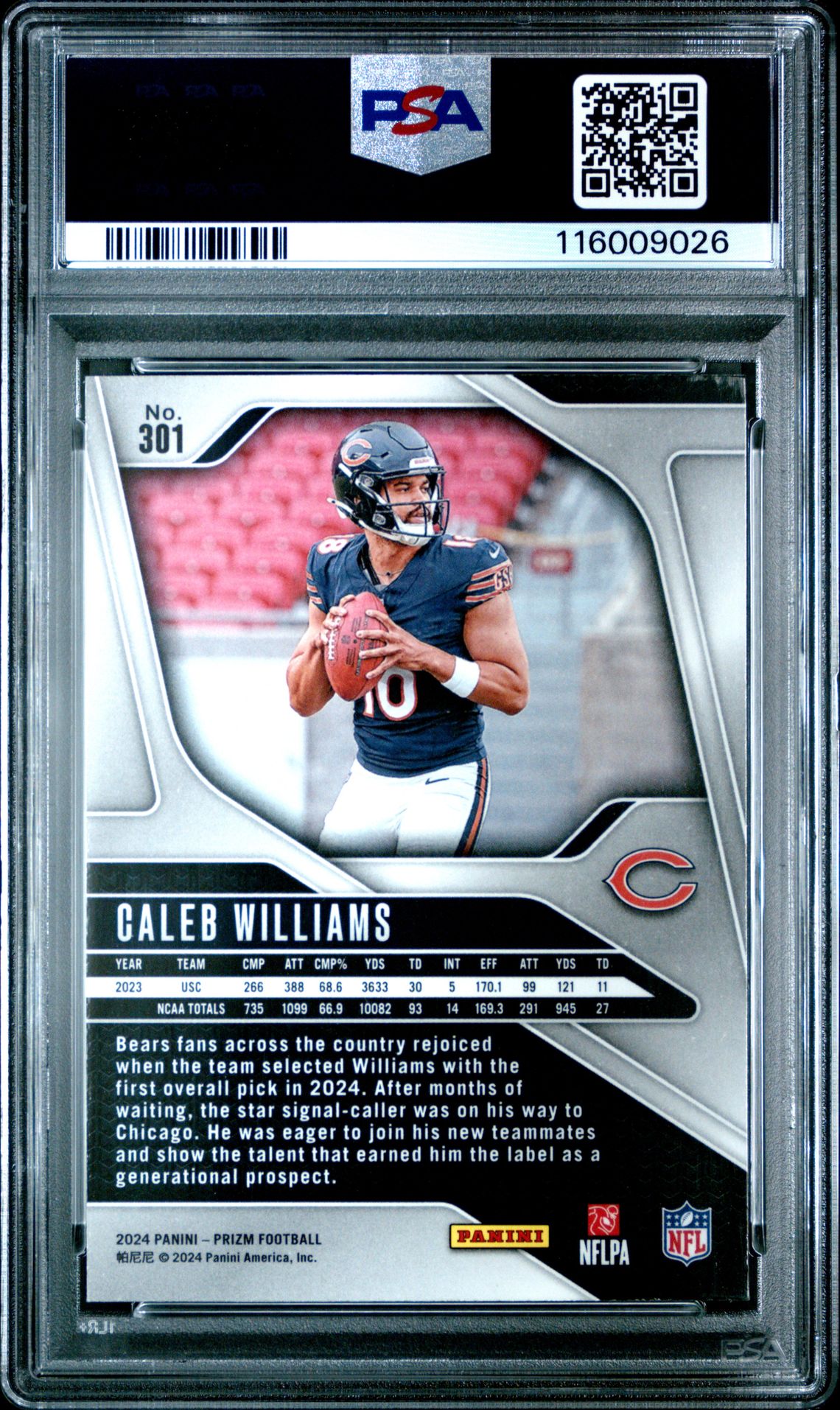2024 Panini Prizm Caleb Williams #301 Mint 9 back