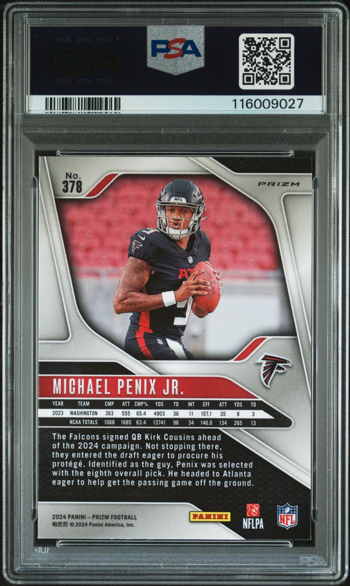 2024 Panini Prizm Michael Penix Jr. #378 (Silver Prizm) Mint 9 back