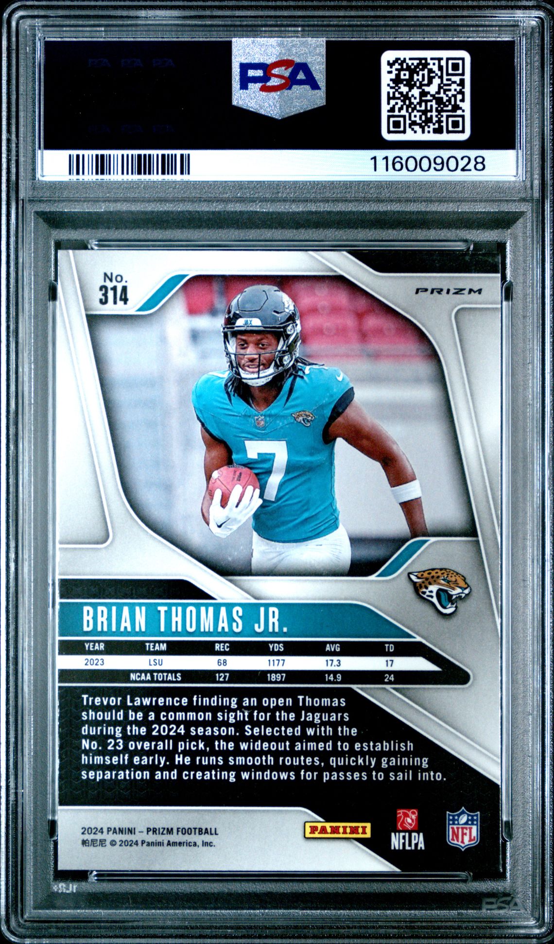 2024 Panini Prizm Brian Thomas Jr. #314 (Red/White/Blue Prizm) Mint 9 back