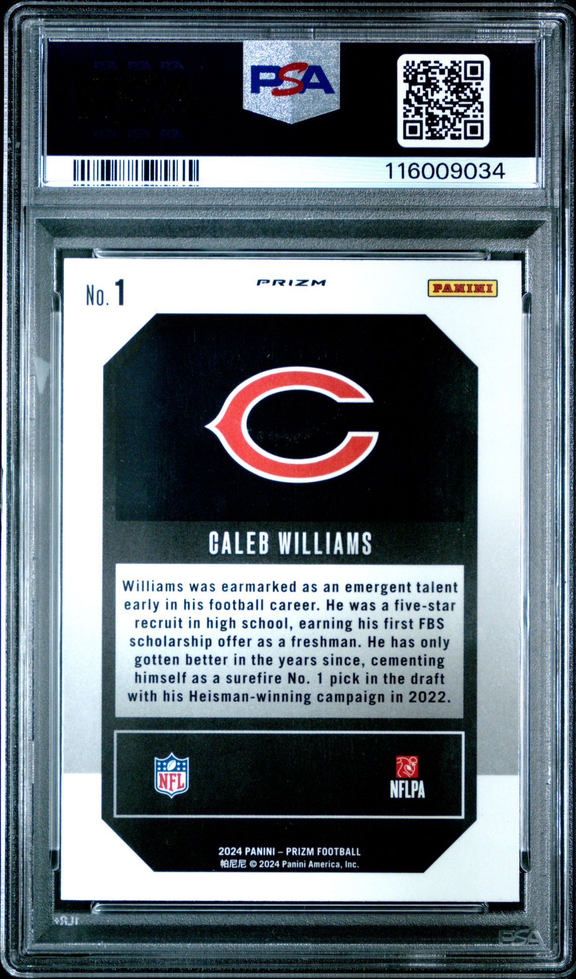 2024 Panini Prizm Emergent Caleb Williams #1 (Emergent-Green Prizm) Gem Mt 10 back