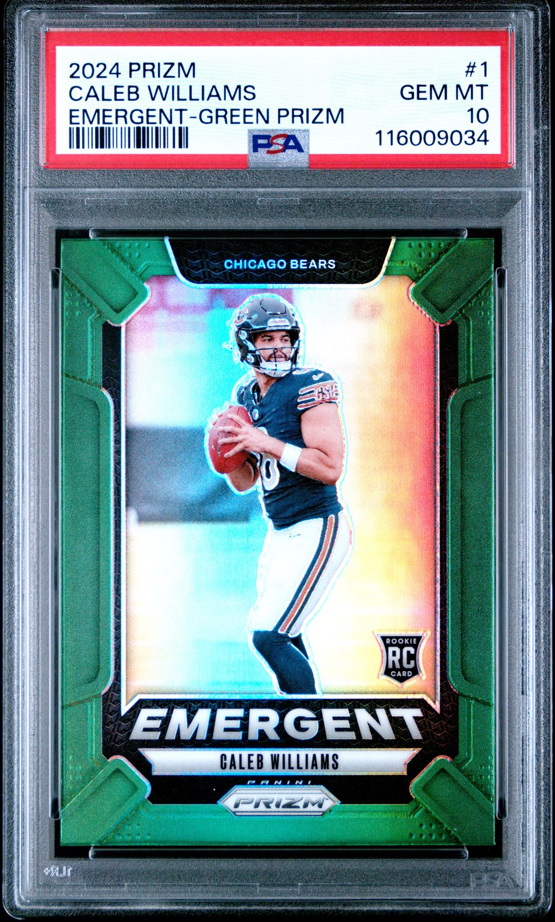 2024 Panini Prizm Emergent Caleb Williams #1 (Emergent-Green Prizm) Gem Mt 10 front