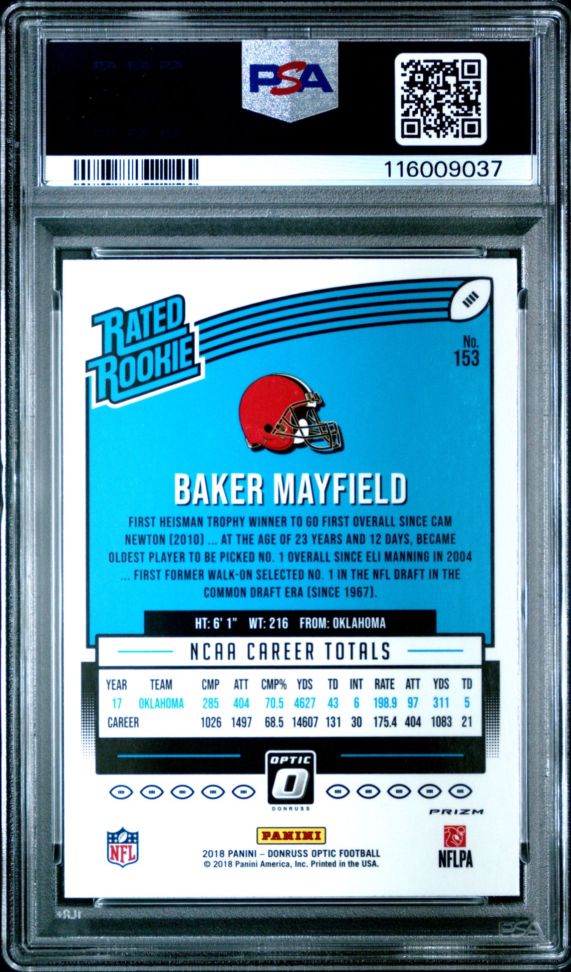 2018 Panini Donruss Optic Baker Mayfield #153 (Holo) Mint 9 back