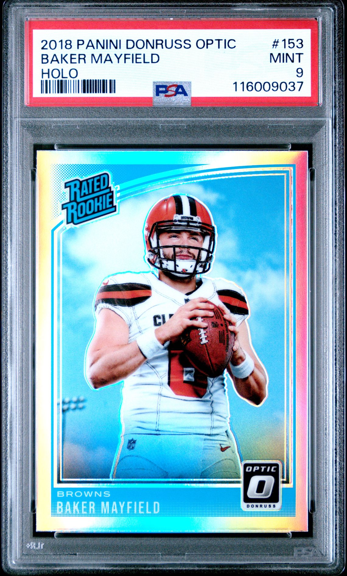 2018 Panini Donruss Optic Baker Mayfield #153 (Holo) Mint 9 front