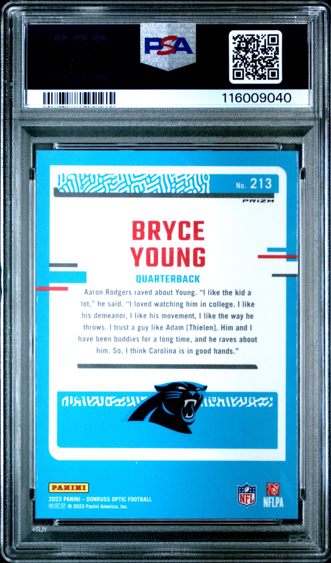 2023 Panini Donruss Optic Bryce Young #213 (Blue Hyper) Mint 9 back