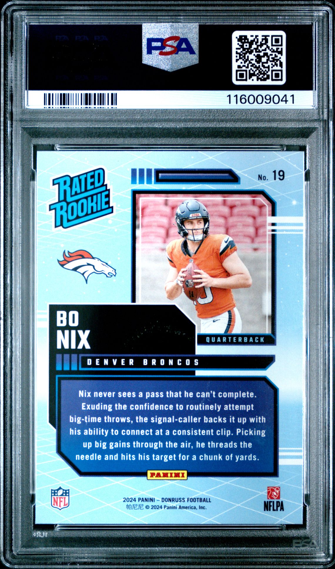 2024 Panini Donruss Rated Rookies Retro Bo Nix #19 Mint 9 back