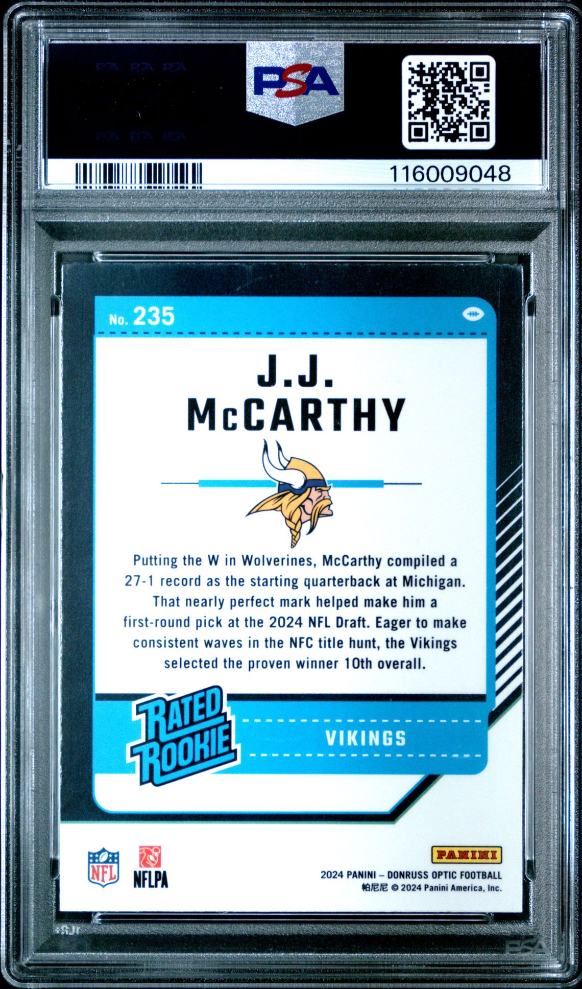 2024 Panini Donruss Optic Jj Mccarthy #235 Mint 9 back