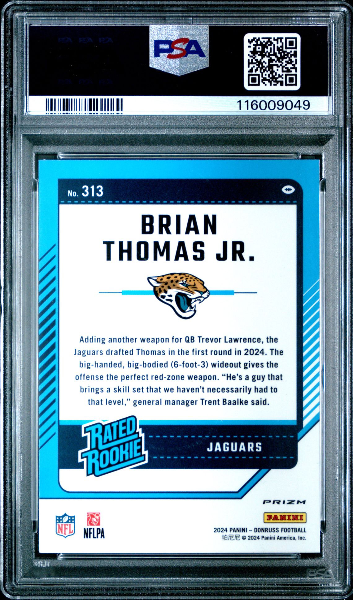 2024 Panini Donruss Brian Thomas Jr. #313 (Optic Preview-Pink) Mint 9 back