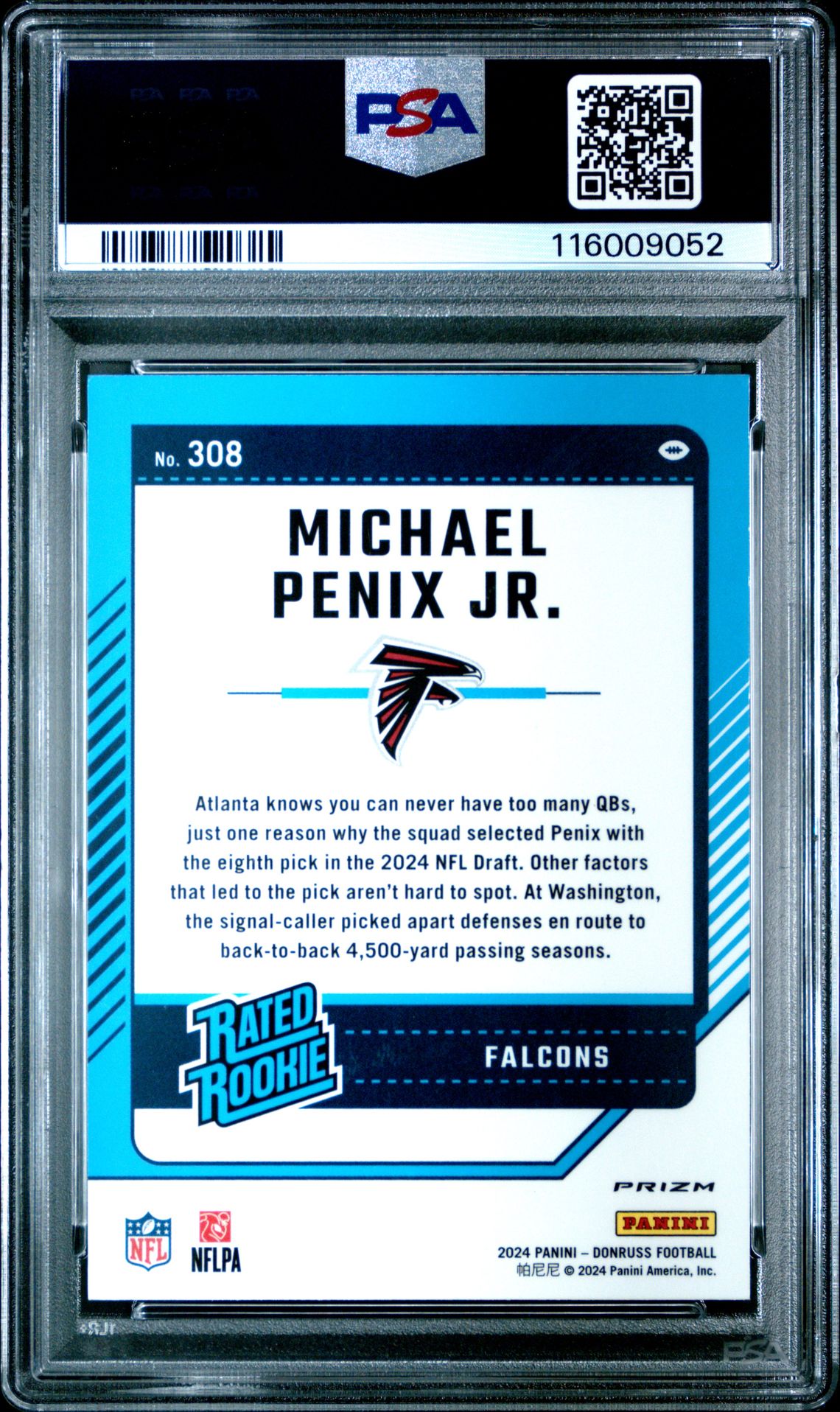 2024 Panini Donruss Michael Penix Jr. #308 (Optic Preview-Pink) Gem Mt 10 back