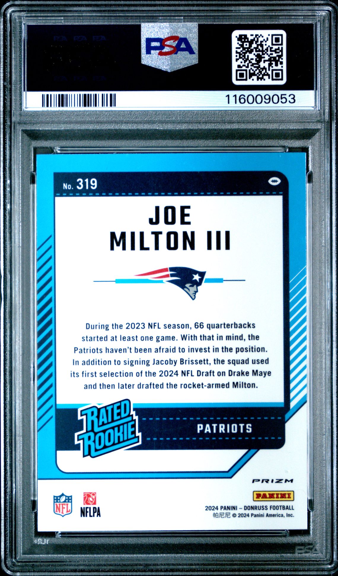 2024 Panini Donruss Joe Milton Iii #319 (Optic Preview-Red Wave) Mint 9 back