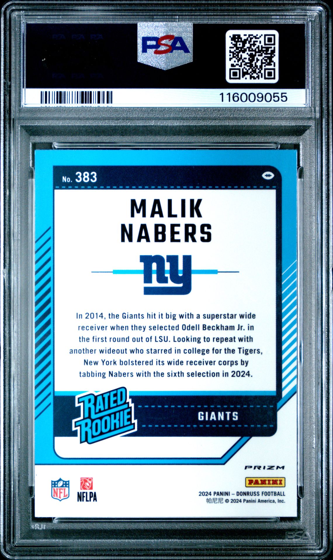 2024 Panini Donruss Malik Nabers #383 (Optic Preview-Pink) Mint 9 back
