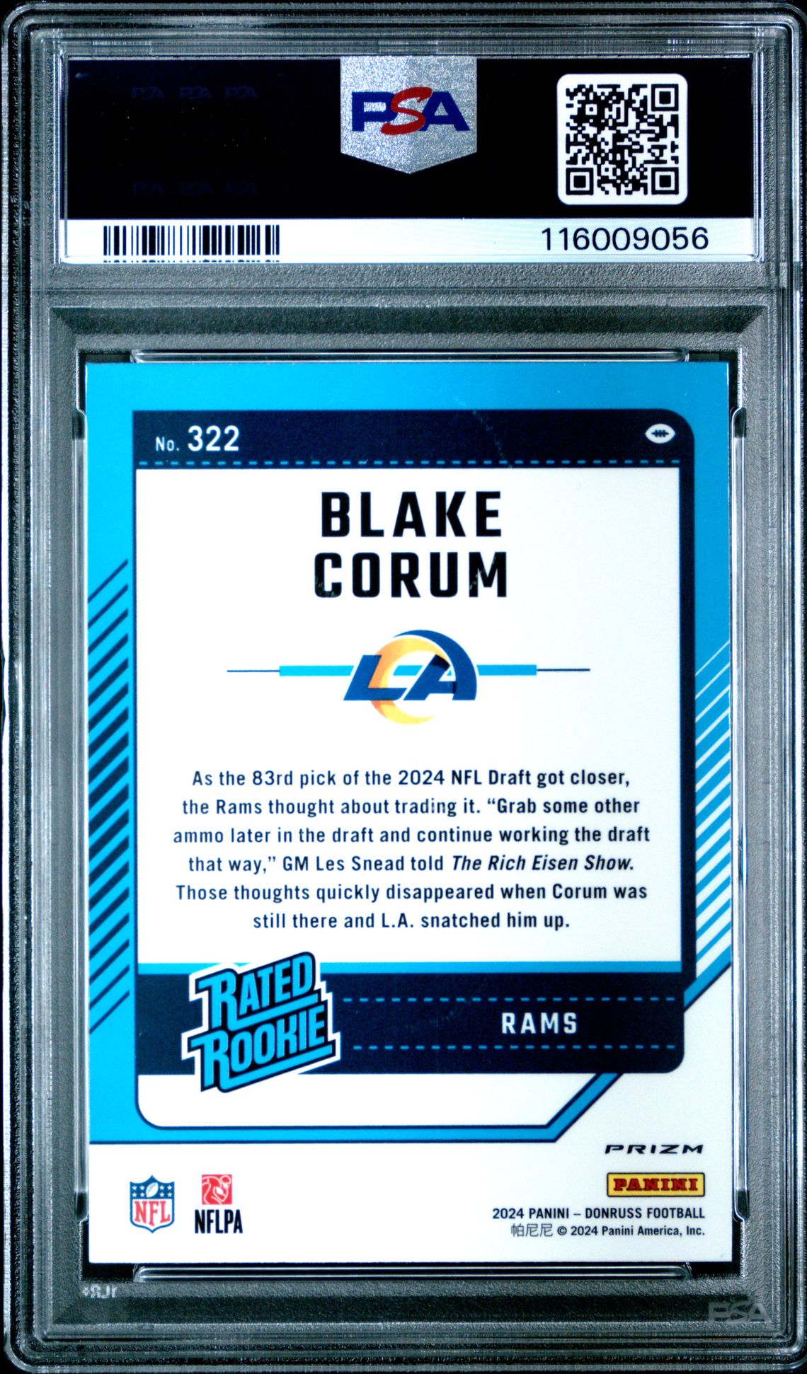 2024 Panini Donruss Blake Corum #322 (Optic Preview-Red Wave) Mint 9 back
