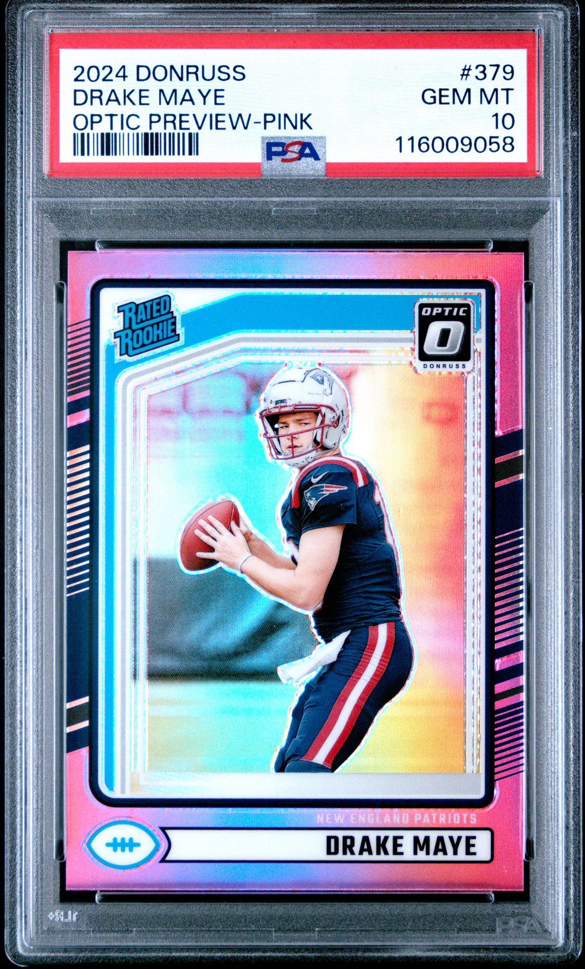 2024 Panini Donruss Drake Maye #379 (Optic Preview-Pink) Gem Mt 10 front