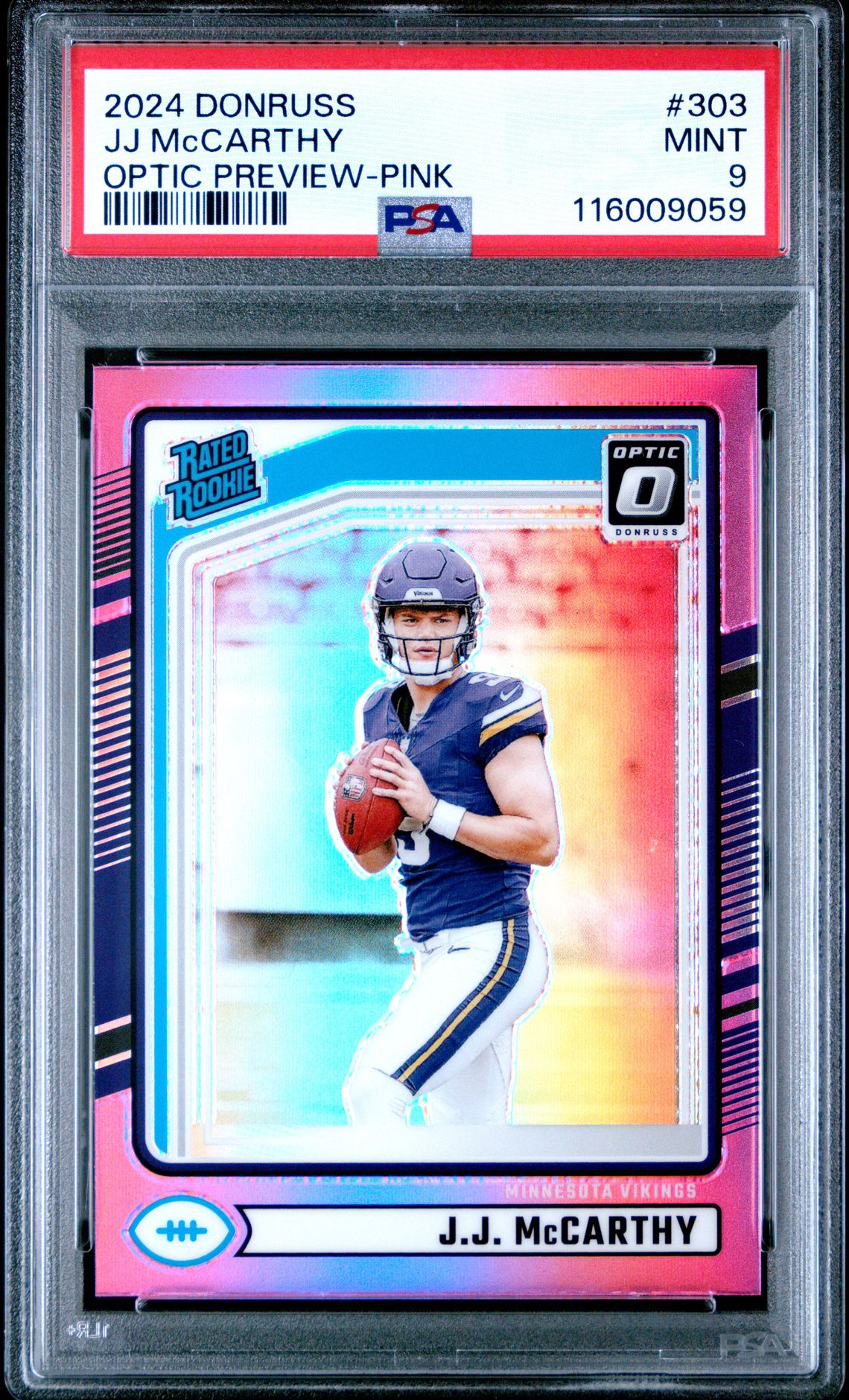 2024 Panini Donruss Jj Mccarthy #303 (Optic Preview-Pink) Mint 9 front