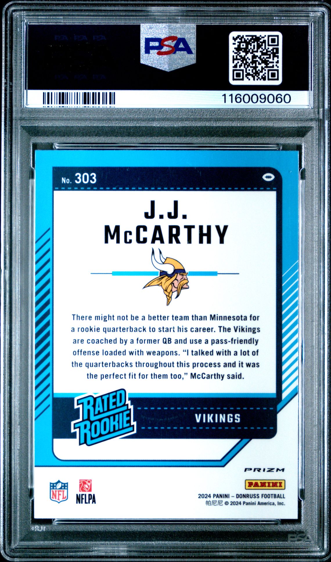 2024 Panini Donruss Jj Mccarthy #303 (Optic Preview) Mint 9 back