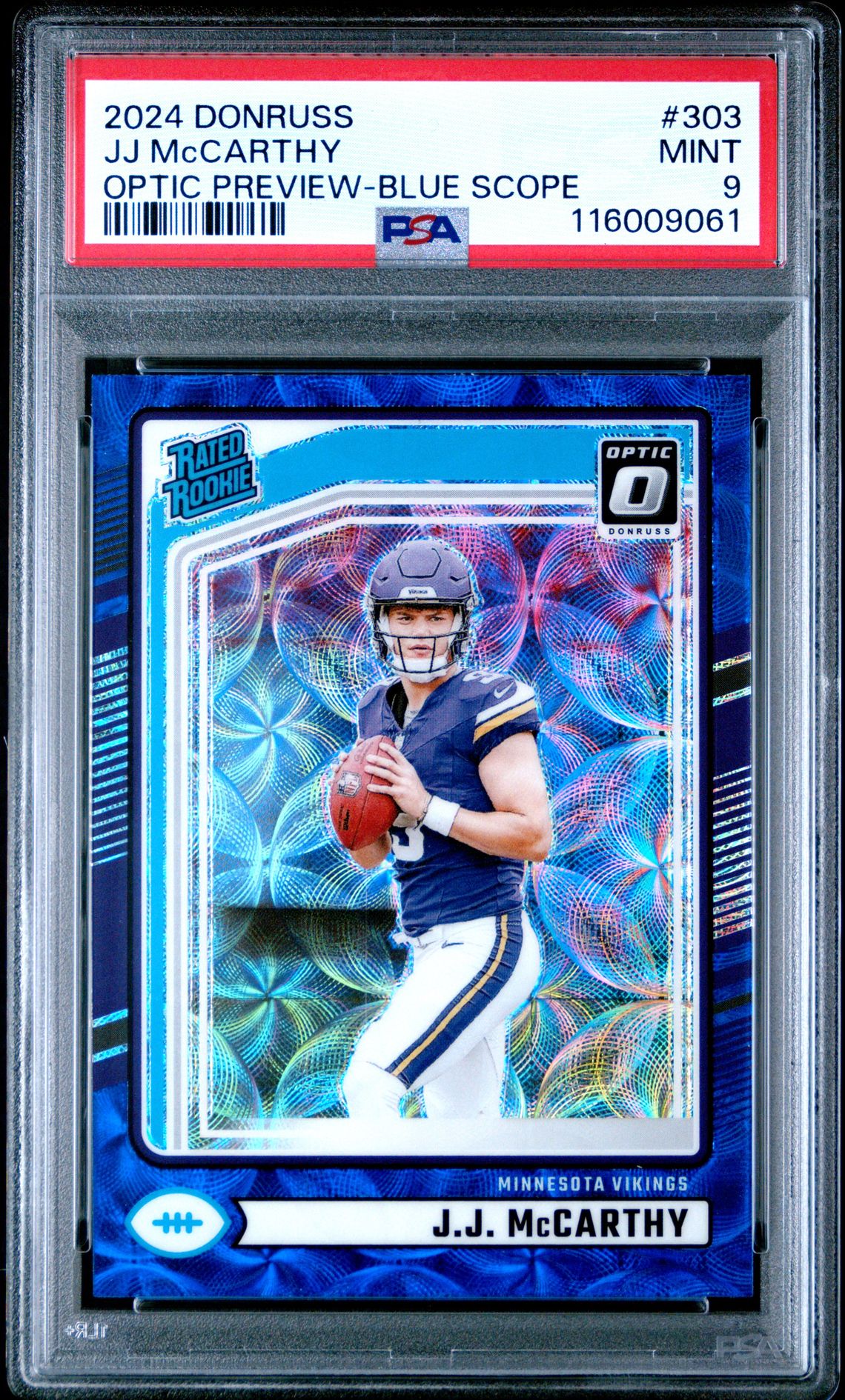 2024 Panini Donruss Jj Mccarthy #303 (Optic Preview-Blue Scope) Mint 9 front